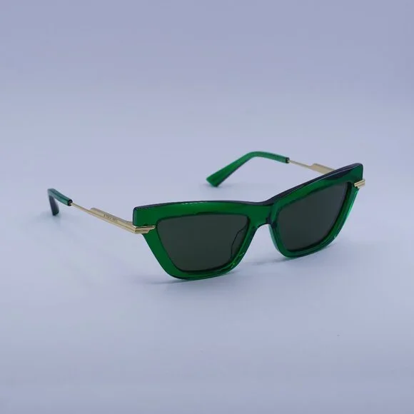 Bottega Veneta BV1241S 003 Sunglasses Green/Gold Cat Eye Frame, Green Lenses